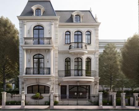 masterpiece, (photorealistic:1.2), best quality, ultra high res, exterior,architechture,modern house,white wall, glass windows,,trees,traffic road,design,trees around, blue sky,in the style of realistic hyper-detailed rendering, 32k uhd, luxury neoclassical villa, in the style of neoclassical scenes, hallyu, white, (dark navy roof:1.2), daylight, decorative art nouveau, les nabis, 
 <lora:neoclassical villa - PHK:0.6>, masterpiece,ultra realistic,32k,extremely detailed CG unity 8k wallpaper, best quality