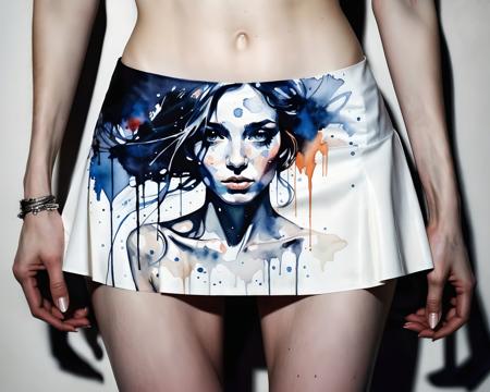Fit, thigh gap, skirt, art by Agnes Cecile,(tiny breasts, flat chest), toned, fit, (21yo), a 25-year-old woman, detailed face, petite figure, detailed skin texture, pale skin, thigh gap