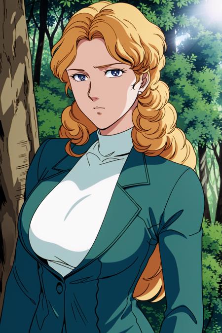 outdoors,forest,trees,Blue Sky,
long sleeves, Green jacket,White Shirt,turtleneck, 
<lora:Nadia_Ronah_F91-KK77-V1:0.7>,
Blue eyes, blonde hair, bangs,Long hair,
<lora:Oda_Non_Style-KK77-V2:0.3>,<lora:more_details:0.1>,
1 girl, 20yo,Young female,Beautiful Finger,Beautiful long legs,Beautiful body,
Beautiful Nose,Beautiful character design, perfect eyes, perfect face,expressive eyes,perfect balance,
looking at viewer,(Focus on her face),closed mouth, (innocent_big_eyes:1.0),(Light_Smile:0.3),
official art,extremely detailed CG unity 8k wallpaper, perfect lighting,Colorful, Bright_Front_face_Lighting,White skin,
(masterpiece:1.0),(best_quality:1.0), ultra high res,4K,ultra-detailed,
photography, 8K, HDR, highres, absurdres:1.2, Kodak portra 400, film grain, blurry background, bokeh:1.2, lens flare, (vibrant_color:1.2),professional photograph,
(Beautiful,large_Breasts:1.0), (beautiful_face:1.5),(narrow_waist),