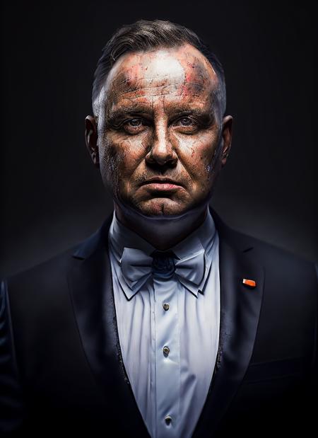 portrait of sks person in tuxedo, (perfect eyes), energetic and colorful streams of light (photo, studio lighting, hard light, sony a7, 50 mm, matte skin, pores, concept art, colors, hyperdetailed), with professional color grading, soft shadows, bright colors, daylight, <lora:locon_andrzej_v1_from_v3_64_32:1.4>