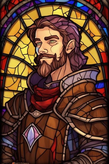 <lora:Stained Glass Portrait:1>Stained Glass Portrait - Dungeons and Dragons character art. Innkeeper. Digital stained glass style.