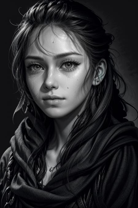 JudyCyber, monochrome, greyscale, solo, 1girl, realistic, lips, looking at viewer, black background, long hair, portrait, nose, closed mouth, simple background, eyelashes
masterpiece, best quality,
<lora:epi_noiseoffset2:1>,  <lora:add_detail:0.7>,  <lora:AliciaPlague:0.7>