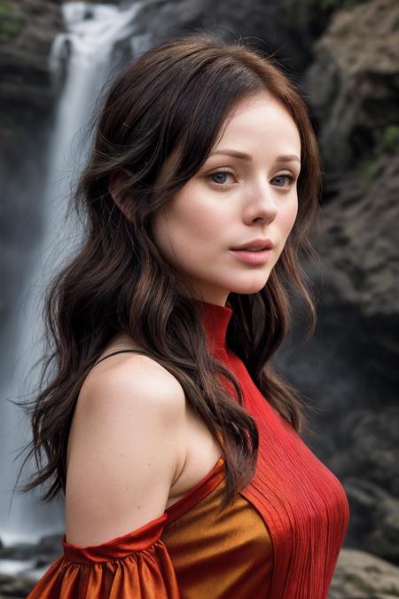 BrookeW_SoloTI_v1, PA7_Portrait-MCU,
(Clad in a fiery red dress, accented with flickering golden accessories, radiating an aura of untamed energy:1.3), 
(Amidst the cascading waterfalls, where mist intertwines with flames, dancing in harmony with the elements:1.3),
<lora:add_detail:0.6>,<lora:LowRa:0>