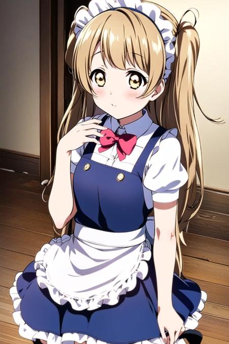 minami_kotori,
<lora:minami_kotori_v2:0.8>
1girl, apron, bow, cube hair ornament, dress, frills, hair ornament, heart, heart hands, long hair, looking away, maid, maid apron, maid headdress, mary janes, one side up, hair, shaded face, shoes, short dress, solo, sweatdrop, thighhighs