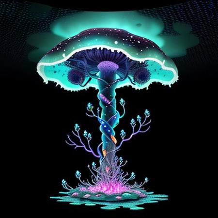 Create a 3 minutes video for YouTube about Kleptoparasi King of all Calamities  An eerie mushroom cathedral, its bioluminescent interior casting a soft, ethereal glow. The walls and ceiling are lined with cracked, glowing blue veins that mimic the intricate patterns of shattered glass, hinting at the presence of archaea and bacteria. In the center of this mystical space, a Kleptoparasi is a mixes of archaea/bacteria/mushroom/parasite/fungi a living virse humanoid entity, stands tall with its translucent bioluminescence glass like skin revealing a complex network of neon glowing veins in the same electric blue hue. Its eyes are two piercing dots of light that seem to pulse in sync with the surrounding fungal structure. The creature wears tattered robes made from what appear to be discarded membrane scraps, giving it an otherworldly, yet strangely organic appearance. As it steps into the heart of the cathedral, its veins flare up in a symphony of colorful flames—purple, teal, yellow, green, red, orange, and pink—manifesting its Kleptoparasitism Striker form. Its hands are now engulfed in a fiery dance of multiple hues, each flame representing a different type of energy stolen from various hosts. The parasite's posture is one of determination, its eyes focused on the horizon of the mushroom forest beyond, symbolizing its relentless pursuit of new life to infect and adapt to. The scene is a mesmerizing blend of beauty and horror, showcasing the delicate balance of life