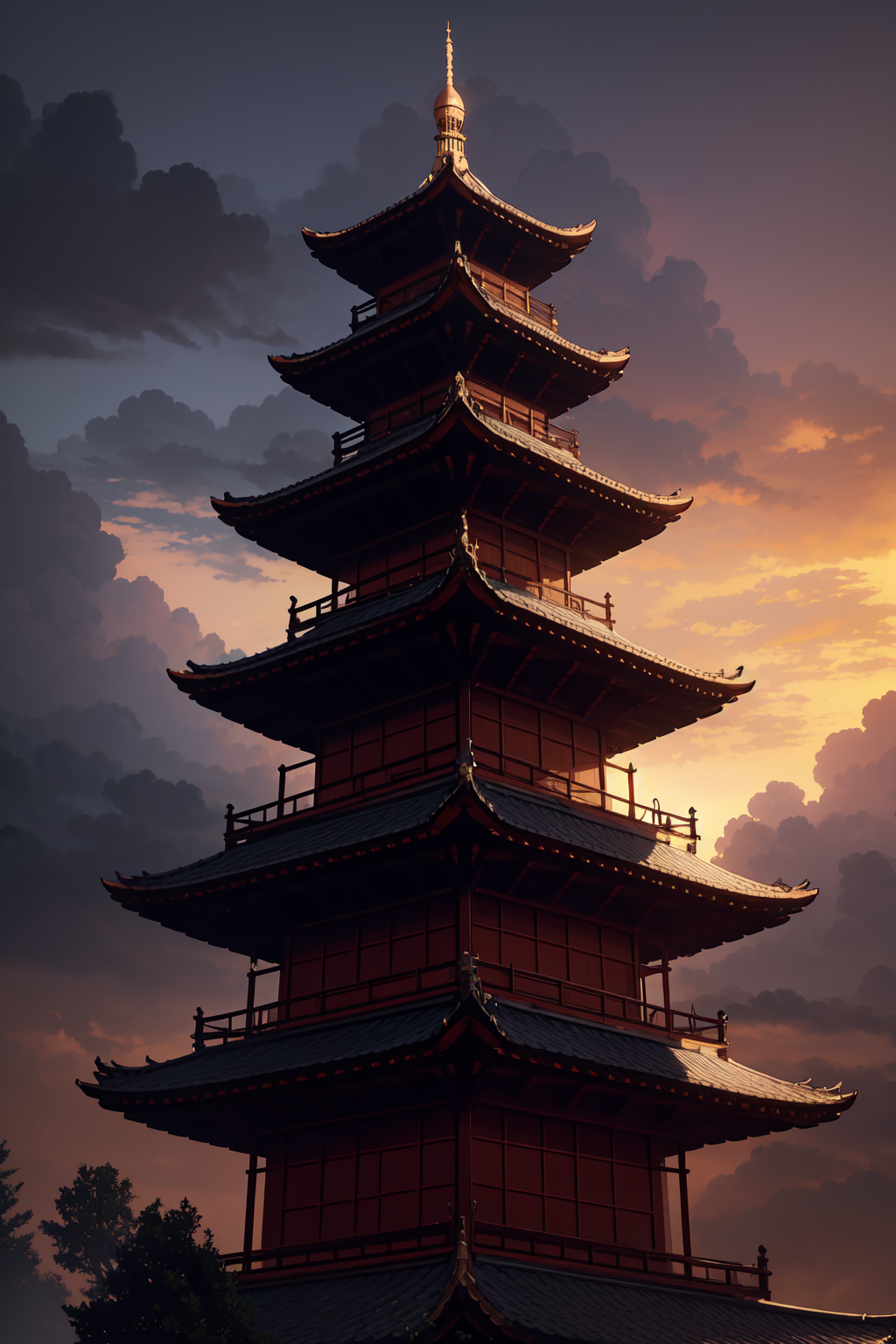 pagoda, tall tower, outdoors,
masterpiece, best quality, cinematic, volumetric lighting, soft lighting, day, clouds,
 <lor...