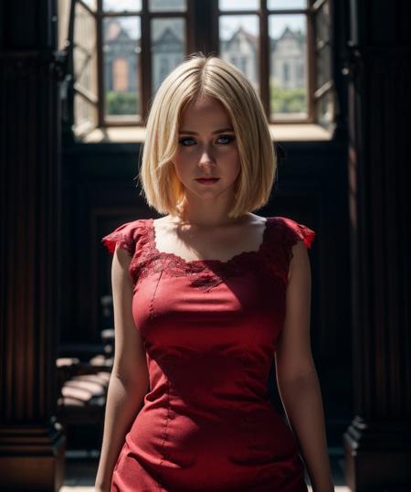 beautiful detailed face, highly detailed skin, detailed hazel eyes, blonde blunt cut hair, avrlvgne, 1girl, cute red dress, (curvy), standing, clouds, in the white gothic room, shadow play, natural lighting, ((dark scene)), ((very dim)), (candid), perfect composition, pixel perfect, 8k, UHD <lora:more_details:0.7> <lora:Avril_Lavigne_v2:0.9:lbw=1,0,0,0,0,0,0,0.2,0.4,1,1,0.4,0.2,0,0,0,0>