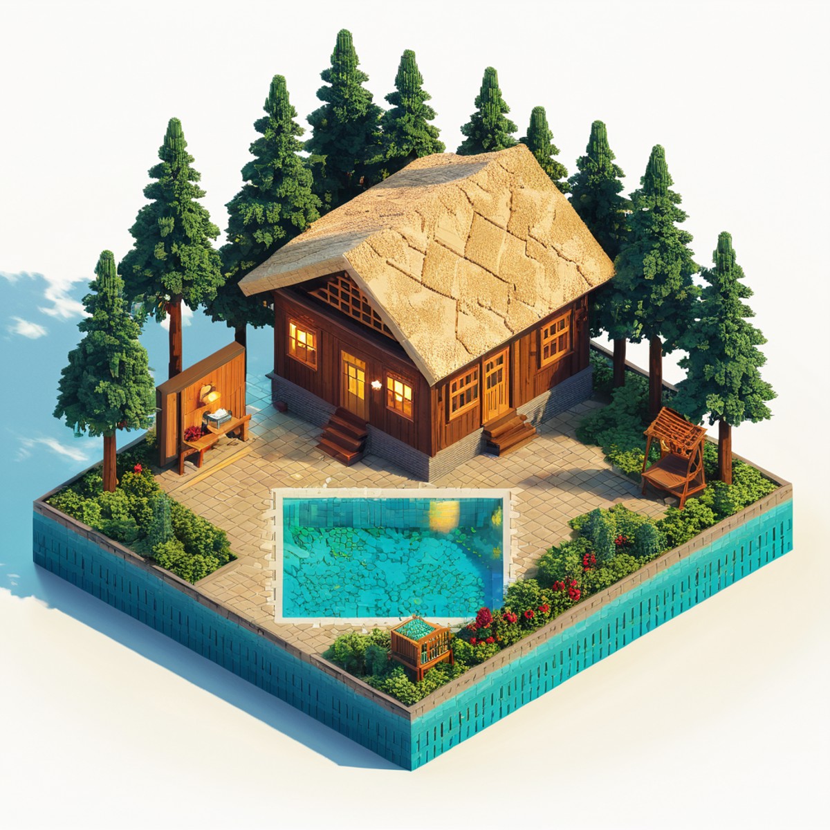 isometric style cozy cabin, tilemapstyle, voxell, square, scenery, <lora:TileMapStyle_v1:0.85> . vibrant, beautiful, crisp...
