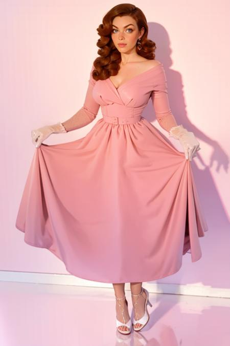 r0s3p1nkv1x,pink dress,white gloves,