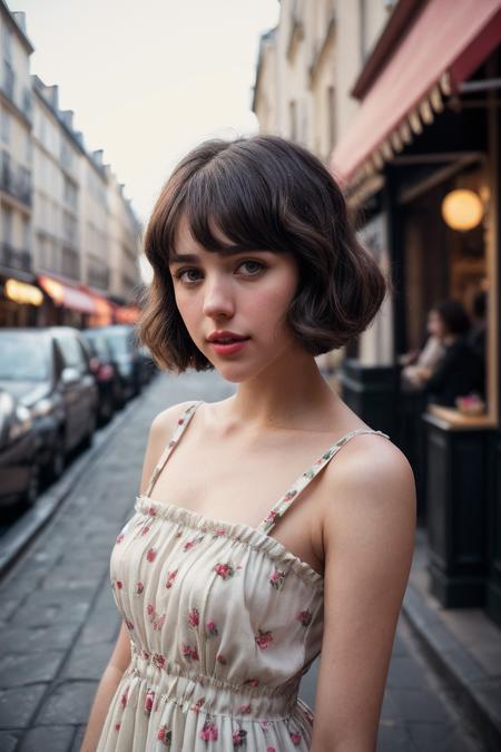 MargaretQ_SoloTI_v1,
(In a quirky, vintage-inspired dress with playful patterns, with a bob haircut and an inquisitive, whimsical expression, for a look of charming eccentricity), (Amidst the colorful, bustling streets and cozy cafes of Montmartre, Paris, where the small wonders and hidden joys of everyday life create an atmosphere of magical realism and heartfelt discovery:1.3), (whimsical:1.3),(analog, cinematic, warm tones, vibrant colors, soft focus, cinematic shot:1.3),
<lora:add_detail:0.6> epiCPhoto, PA7_Portrait-MCU,