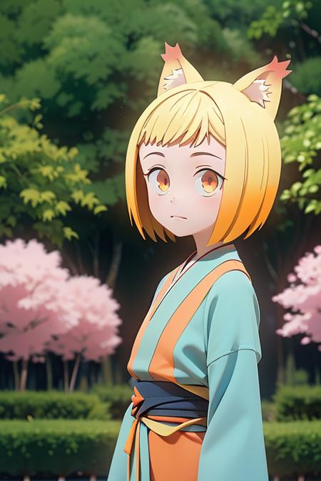 Youukkoo short hair blonde hair orange eyes fox ears orange kimono
