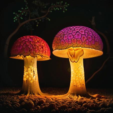 (masterpiece, top quality, best quality, official art, beautiful and aesthetic:1.2), neonpophaeckel, a neon mushroom, black background (no humans:2) <lora:Neon Pop Haeckel:1.0>