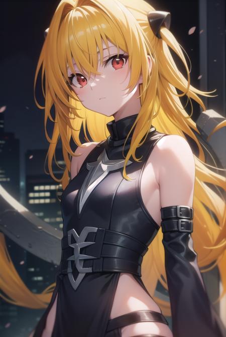 toloveruyami, <lora:yamitest:1>, yami, (yellow hair:1.5), long hair, (red eyes:1.5), hair ornament, (small chest:1.2), 
BREAK sleeveless,
BREAK outdoors, city,
BREAK looking at viewer, 
BREAK <lyco:GoodHands-beta2:1>, (masterpiece:1.2), best quality, high resolution, unity 8k wallpaper, (illustration:0.8), (beautiful detailed eyes:1.6), extremely detailed face, perfect lighting, extremely detailed CG, (perfect hands, perfect anatomy),