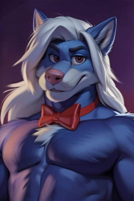 Wilford Wolf White Hair White Tail Muscular Red Bow Tie Pink Nose