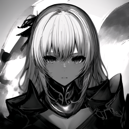 <lora:dark_knight:1.2>, dark, face, looking at viewer, chaotic, greyscale, fercious, calligraphy brush, knight, head armor