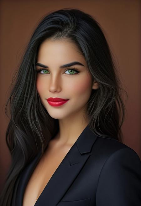 photorealistic, epic realism, (masterpiece), (Realistic photo), (High quality), (RAW photo 8k), (upper body), (Photography by Steve McCurry), incredibly absurdres, young, supermodel, 1girl, solo, ((upper body, portrait, looking at the viewer)), (outline defined full lips:1.4), (green/hazel eyes), perfect symmetrical eyes, long eyelashes, wearing a black modern designer (suit:1.4), (highly detailed, intricate), ((black hair:1.4), modern hairstyle, hair intakes, detailed long hair, (healthy hair, silky hair, voluminous hair)), ((natural, eyeliner, pink lipstick, seductive smiling expression, closed mouth, closed lips, highly detailed face)), (exceptional Detail Clarity, dynamic angle, DSLR, hyper-detailed), (fine details, sharp focus, depth of field).