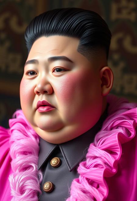 Kim Jong Un as a real life Matt Goening charater, he is a Drag Queen, hyper realistic, ultra detailed skin surface, ultra detailed hair