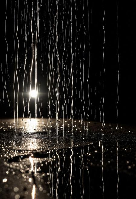 scientific photography, reverse gravity rain, water droplets rising upwards from puddles into dark sky, ultra high-speed capture (1/8000s), 
physics-defying motion, perspective from ground level looking up, 
crystal clear raindrops with refractive caustics, suspended mid-air droplets forming chaotic columns, 
dramatic backlight from unseen moon above, wet asphalt ground with mirror reflections, 
motion blur on fastest droplets, atmospheric haze, volumetric god rays piercing through rain columns, 
hyperrealistic, 8k detail, Nikon Z9 photo, National Geographic style, tearStyle2