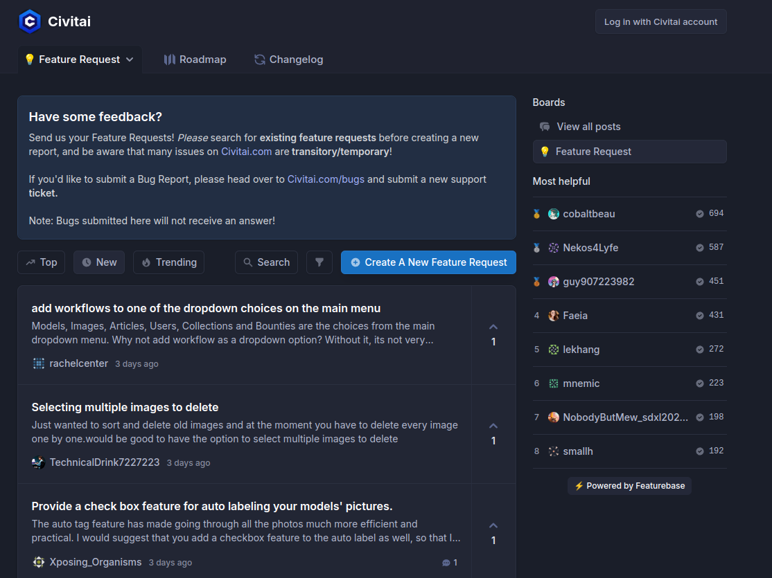 Did you know?: Civitai has a dedicated feature request section.