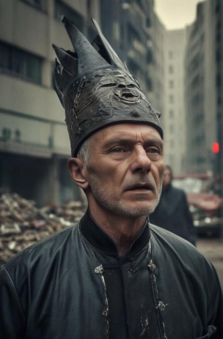 ((Introduce quality iteratively))((very low 3/4 angle analog highly extremely emotional photograph of an angry ferocious snarling expression Phyrgian cap wearing Dionysusian priest with a time-traveling device from 2045 around his neck, his face countenance shimmers with the quantum entanglement echoes of time, running through the dimly-lit streets of a 1970's Soviet city burning trash debris afrer vast proletariat riot))(evocative depth of field)(absolute sharpness)(true black point)(art of genius)(relativistic gradients)((vibrant colorful saturated quantum light hues))((dark vignette))(introduce sharpness) 
<lora:LCM-LoRA-XL_V1:0.21>
<lora:SDXLHighDetail_v5:0.3>