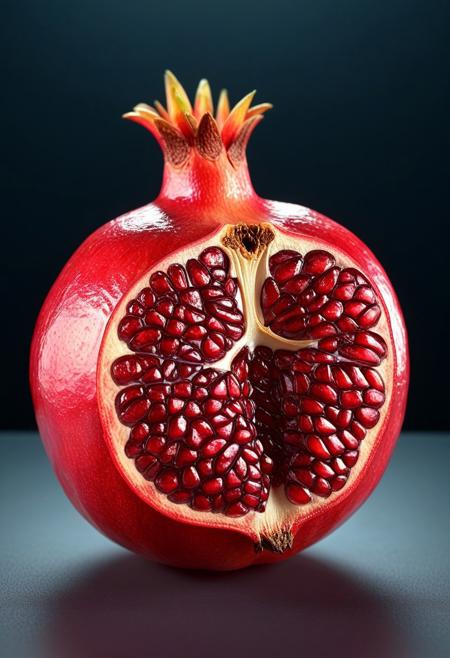 masterpiece, 4k, 8k, sharp, a Transparent skeletal specimen of a juicy Pomegranate. the light is cinematic. the style is contrasted, and cartoonish, 
detailmaximizer,