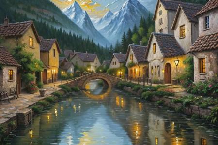 village style housing, 
stunning 21th century european village scenery, 
detailed and intricate environment, 
oil painting, 
palette knife soft brushstrokes, 
heavy strokes, 
dripping paint, 
art station on trend, 
sharp focus, 
intricate details, 
highly detailed, 
oil painting, 
heavy strokes, 
paint dripping