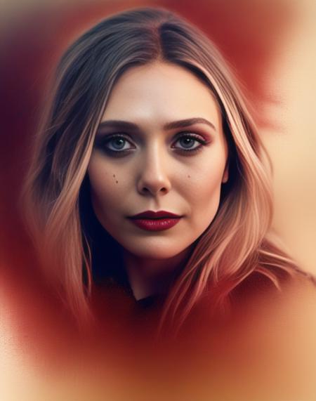 ElizabethOlsen, (art by Allyson Grey:1.0) , photograph, two shot angle of a Signature Female, Gamerpunk, film grain, Hasselblad, Selective focus, deep red dust particles, Amber and dark rainbow details, Highres,  <lora:ElizabethOlsenSDXL:1>