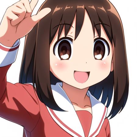 <lora:AyumuLoRAV2:0.7>, 1girl, solo, ayumu kasuga, brown hair, brown eyes, looking at viewer, smile, open mouth, school uniform, serafuku, white sailor collar, white background