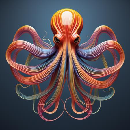 xians,<lora:xs_3:0.3>,Octopus composed of flowing colored lines, with lines resembling light and realistic rendering