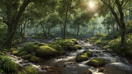 ((masterpiece:1.4,best quality)),
jungle, high trees, creek
high detail, abundant, 8k, high detail, wallpaper,