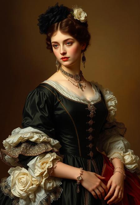 beautiful woman in finery, late 19th century England, in style of Joshua Reynolds