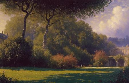 (impressionism:1.1), (john harris:0.9), grove ,patch ,estate , scene painting,scenery,a painting,