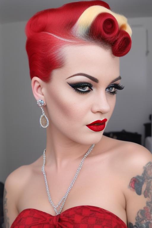 Portrait Of Beautiful Rockabilly Female In 50's Stylish Outfit