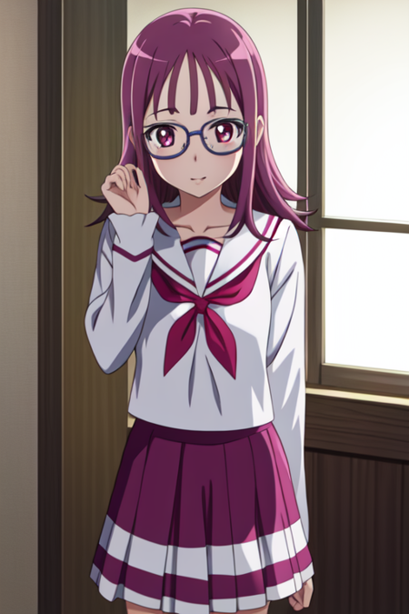 hojosakura, 1girl, solo, glasses, serafuku