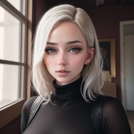 <lora:hannahrayninja_sd15_512_128_64_v1:1> 1girl solo looking at viewer  wearing a turtleneck sweater  epiCRealism