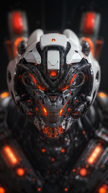 masterpiece, insane details, intricate details, ultra quality, unity 8k wallpaper, raw photo, a digital painting of a mecha, red  and bright theme, biomechanical, complex robot, Extremely sharp lines, mechanical, cyberpunk, scifi aesthetic, science fiction, hyper realistic, hyperdetailed, (photorealistic:1.4), best quality, 8k, front view, frontal shot, centered, mshn, mshn robot <lora:ST_insanobot:0.9> <lora:mshn:0.6>