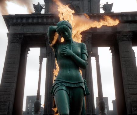 a burning statue in city, by_andrei_tarkovsky, <lora:Andrei_Tarkovsky_Style-20 (1):1>