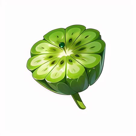 (masterpiece, top quality, best quality, official art, beautiful and aesthetic:1.2),(8k, best quality, masterpiece:1.2),icon\(game icon institute\), a green kiwi fruit with a white background and a green stem with a white center and a green center, solo, simple background, white background, food, no humans, fruit, green theme, food focus, still life,<lora:Game Icon InstituteV2.0:0.7>,