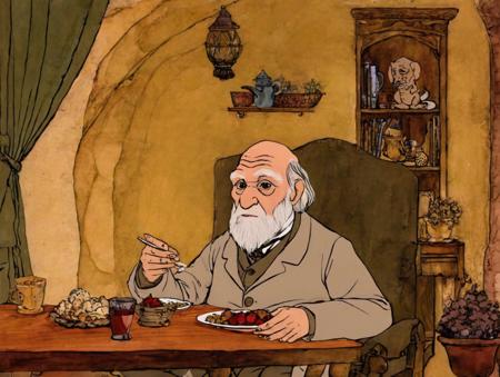 cartoon of  Charles Darwin enjoying domestic life , directed by Christopher Nolan(  in rankinbasshobbit style:1.1)
<lora:add-detail-xl:0.65>    <lora:rankinbasshobbit_styleXL_v.10.2-000002:1.0>