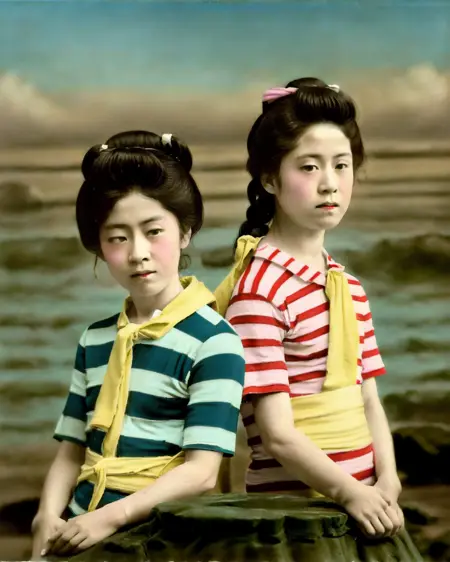 Tamamura's art, hand-colored in the chicken albumen paper style.