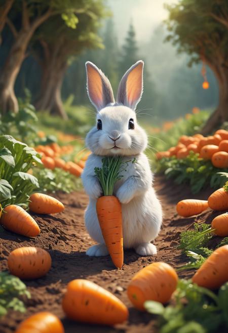 concept art little bunny in the carrot land . digital artwork, illustrative, painterly, matte painting, highly detailed
