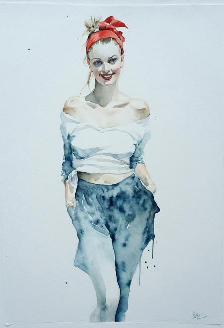 Facial expression style, (watercolor:1.3), (Gil Elvgren:1.1), ((clever pirate)) Greek female (cute:1.4), (sagging empty breasts:0.7), (Andrew Wyeth:0.4)