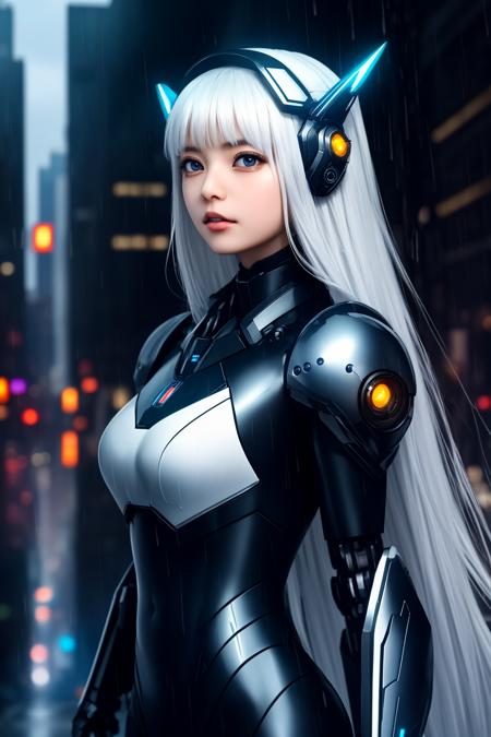 <lora:asuka:0.85> asuka, masterpiece,(realistic), absurdres, highly detailed CG unified 8K wallpapers, 8k uhd, dslr, ((dark night)), (a girl in a mechanical bodysuit, futuristic headgear, mecha musume, firing a weapon, collorfull armor, cyberpunk, destroyed city, rainy, thunderstorms effect), dramatic, cinematic, (long white hair), lightning eyes, beautiful and detailed eyes, (real skin), beautiful skin, attractive, ultra-high resolution, ultra-realistic, high-definition <lora:mecha_offset:0.5>