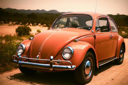 analog gloomy photo of a red Volkswagen Beetle car, <lora:vwb33tl3:1>, ((three quarter view)), (dark sunset), driving on a dirt road, (dilapidated town), 1969, ((horror movie)), slasher film, texas chainsaw massacre, film grain, retro,  High Detail, Sharp focus, ((photorealism)), realistic, best quality, 8k, award winning, dramatic lighting, epic, cinematic, masterpiece