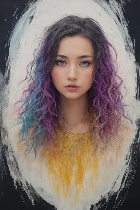 Colorful beautiful girl: a giru 28-years old, messy hair, oil painting, nice perfect face with soft skinice perfect face, blue yellow colors, light purple and violet additions, light red additions, intricate detail, splash screen, 8k resolution, masterpiece, cute face,artstation digital painting smooth veryBlack ink flow: 8k resolution photorealistic masterpiece: intricately detailed fluid gouache painting: by Jean Baptiste Mongue: calligraphy: acrylic: watercolor art, professional photography, natural lighting, volumetric lighting maximalist photoillustration: by marton bobzert:, complex, elegant, expansive, fantastical, wavy hair, vibrant, film grain, masterpiece, sci-fi, 8k uhd, high quality, film grain