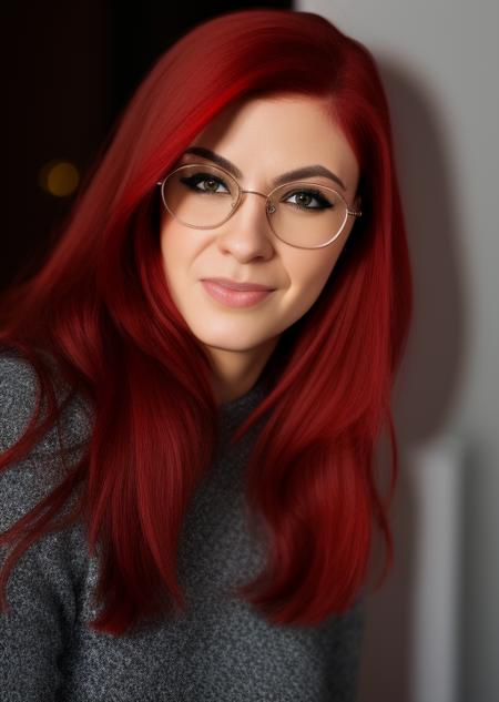 katazuri, wear glasses, red hair, (8k, RAW photo, best quality, masterpiece:1.2), (realistic, photo-realistic:1.37), best quality, ultra high res, ultra-detailed, portrait