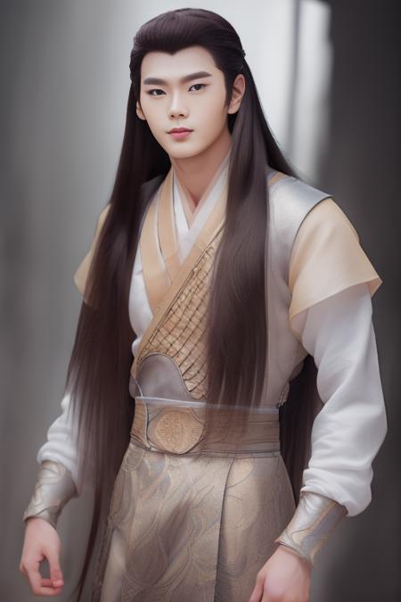 man with long hair yellow hanfu