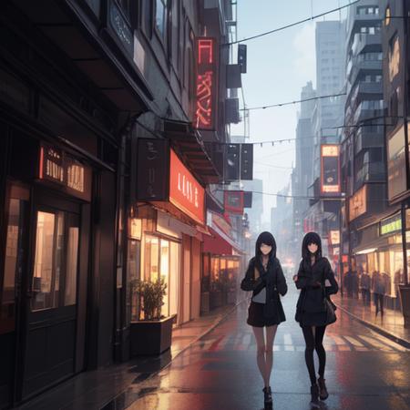 1girl, ray tracing, dynamic lighting, city scape