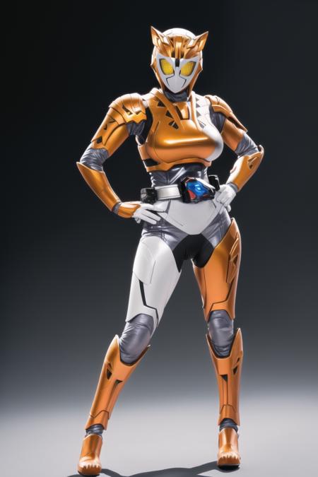 (masterpiece,best quality,4k,8k),kamen rider valkyrie RC, (1girl, solo, mature female,large breasts,wide hips,cameltoe), looking at viewer, animal ears, standing, full body, gloves,  animal ears, full body, yellow eyes, armor, hand on hip, bodysuit,glowing yellow eyes, armor, science fiction, tokusatsu, female focus, kamen rider,belt,holding weapon, handgun, <lora:kamen_rider_valkyrie_RC-10:0.7>