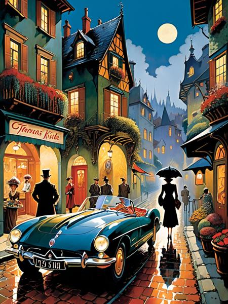 <lora:SS02ImpressionisticPainting_Hap_XL:1.8>,Thomas Kinkade style, Style by Ralph Steadman and Tomer Hanuka and remedios Varo and Helmut Newton and Gustave Klimt and Julie Bell